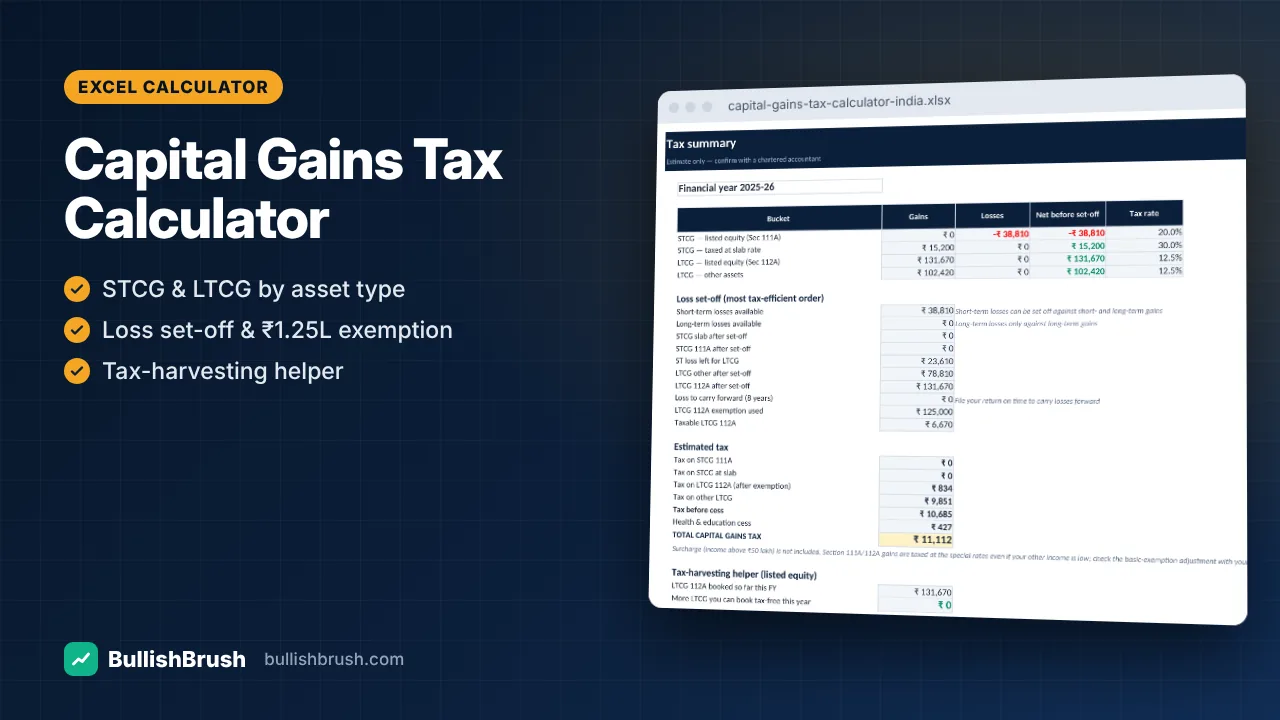 Capital Gains Tax Calculator — India (Excel)